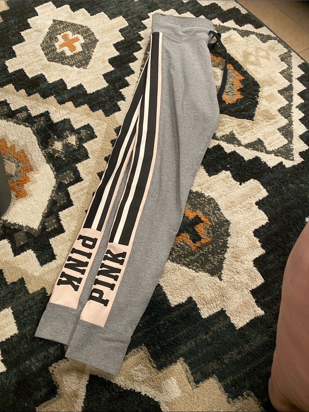 PINK Victoria's Secret Gray Yoga Joggers with Black and Light Pink Stripes
